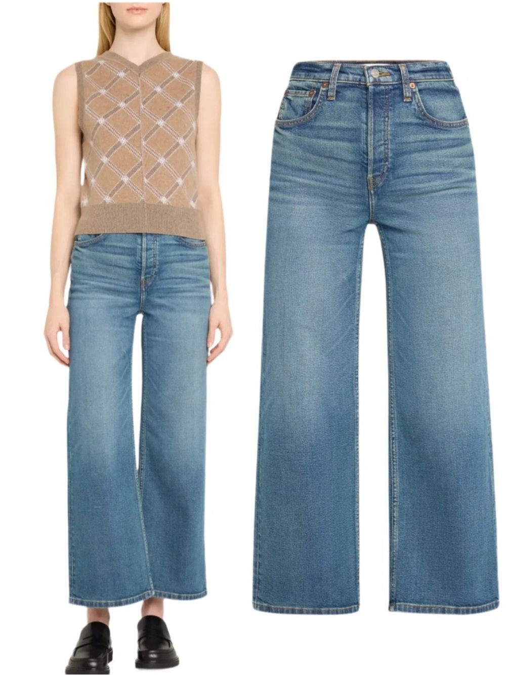 RE/DONE High Rise Wide Leg Crop Jeans 29 Crafted Indigo NWT $295 Designer Denim